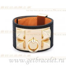 Hermes Collier de Chien Bracelet Black With Gold